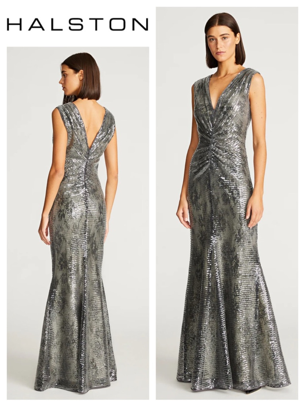 HALSTON Loretta Gown In Lace Sequin